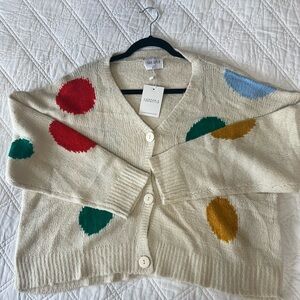 Fantasia Women's Polka Dot Cardigan - Cream with Multicolor Dots